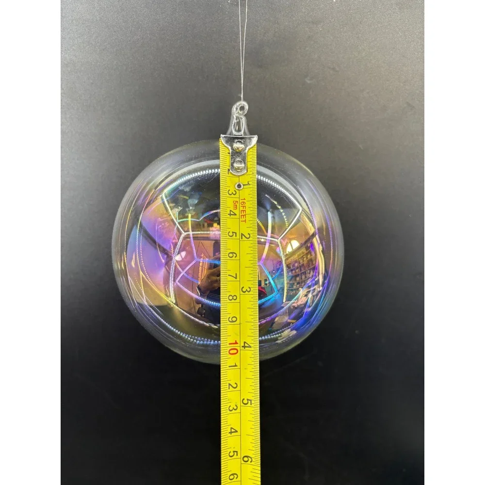 Iridescent Glass Ball Ornament Rainbow Oil Slick Hanging Sphere G8591 4.5 Inch